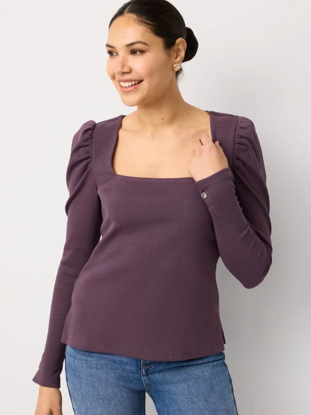 WHBM FORME™ Puff Sleeve Top XS Color: Dahlia